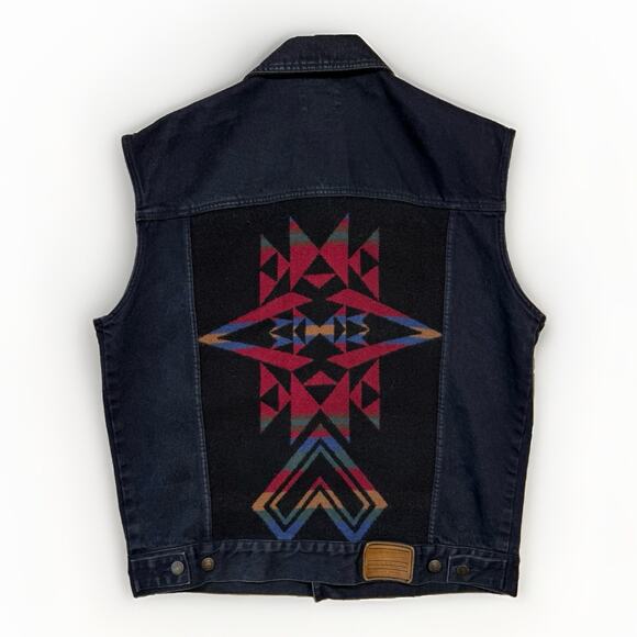 Pendleton Other - Vintage Pendleton Denim Western Vest Medium Black Southwestern Blanket Western